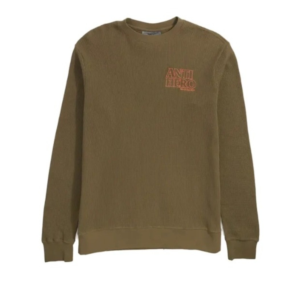 Anti Hero Thermal Shirt Mens XL Brown Waffle Knit Embroidered Logo Long Sleeve